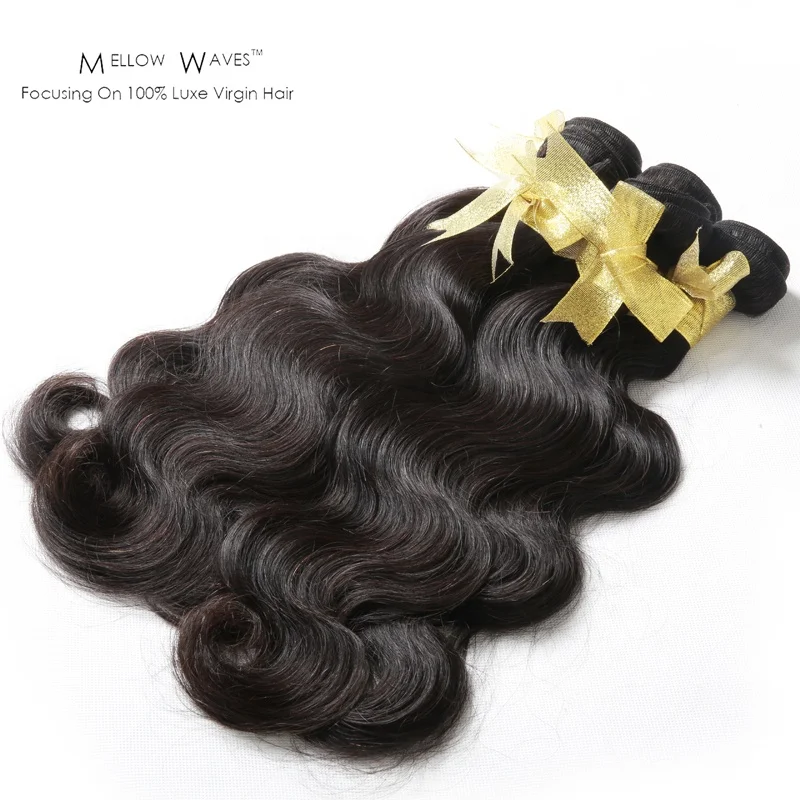 

Mellow Waves Body Wave Indian 100% Human Hair Bundles With Closures Body Wavy Long Style Virgin Smoothly Shiny Nice Hair Bundles