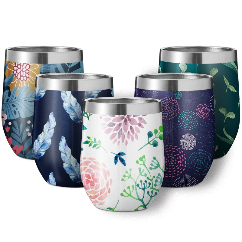 

2021 New Item free sample Custom Logo 4-pack set 12oz stainless steel double wall insulated wine tumbler cups with BPA free lid, Pantone color