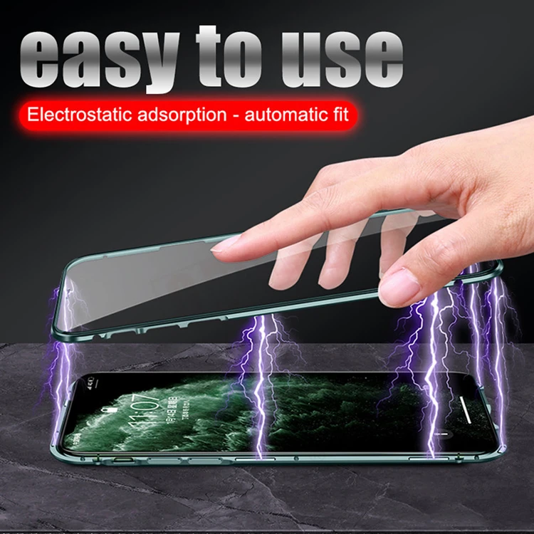 OTAO Double Sided 9H Tempered Glass Mobile Phone Shell For iPhone 11 Pro MAX XS XR X Metal Case Mgnetico Magnet Back Cover Coque