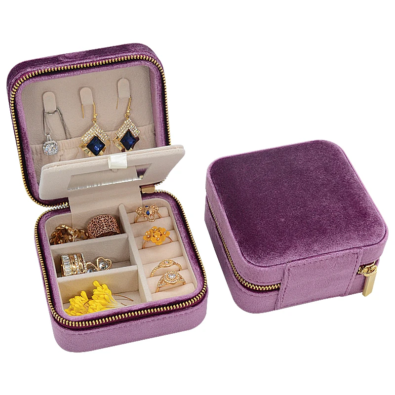 

Wholesale Custom Velvet Travel Small Jewelry Box Necklace Ring Storage Organizer