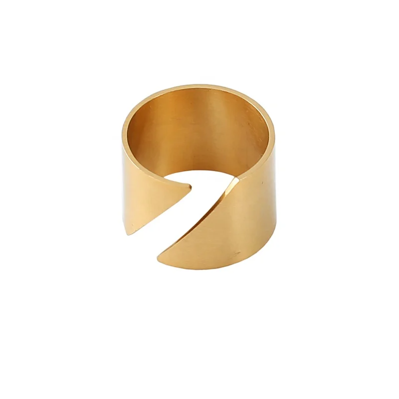 

High Quality Hot Selling Fashion Trend Jewelry Ring 316L Stainless Steel Vintage Notch Width Cuff Rings, Gold