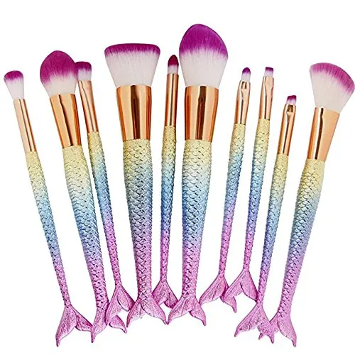 

10pcs Purple Makeup Brush Set Mermaid Makeup Brushes Fish Tail Cosmetic Brushes
