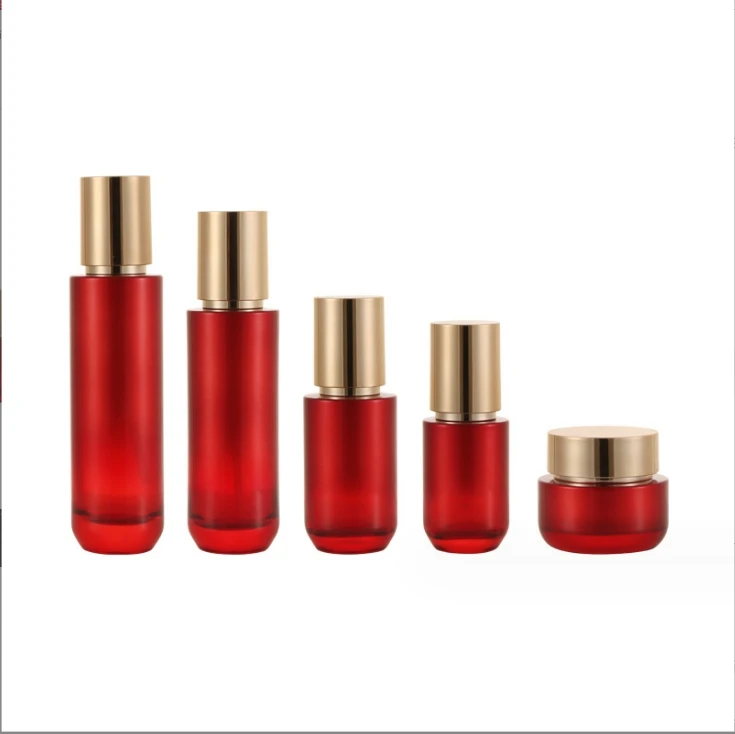 

Customs logo red high-end spray toner lotion pump essence cosmetics packaging red packaging glass bottle 50g jar container