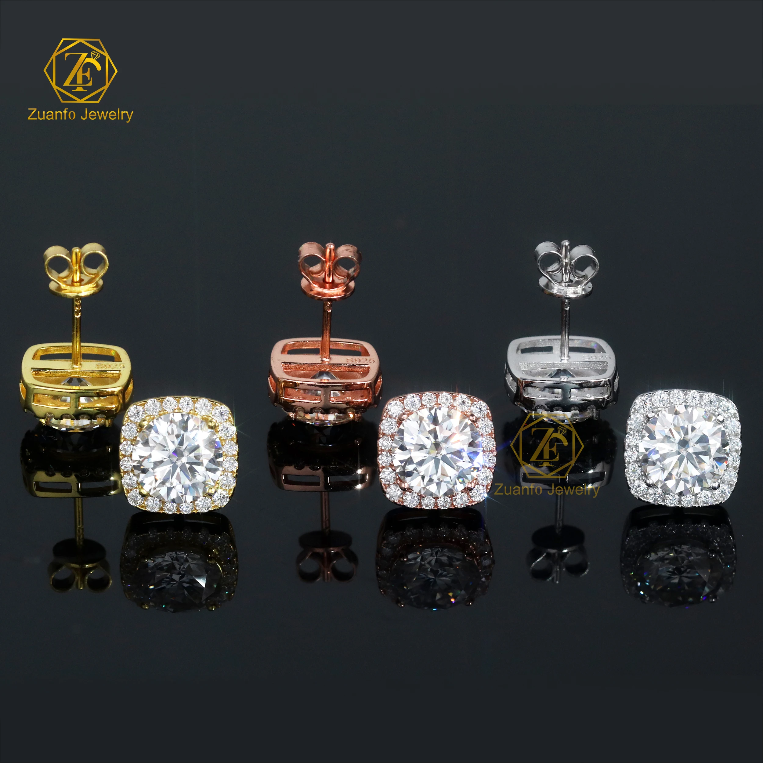 Popular Style Moissanite Stud Earrings 100% 925 Sterling Silver Base 1ct 2ct Vvs Moissanite Diamond Hypoallergenic Earrings