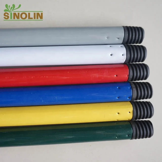 

whole sale powder painted metal iron broom handle broom stick for broom, Yellow,red,green,black,grey. flower etc