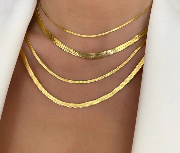 

Stainless Steel 18K Gold Snake Chain Layer Necklace Gold Chain Necklaces Herringbone Chain Choker Necklace Flat Snake Gold, Silver/gold/rose gold/ black