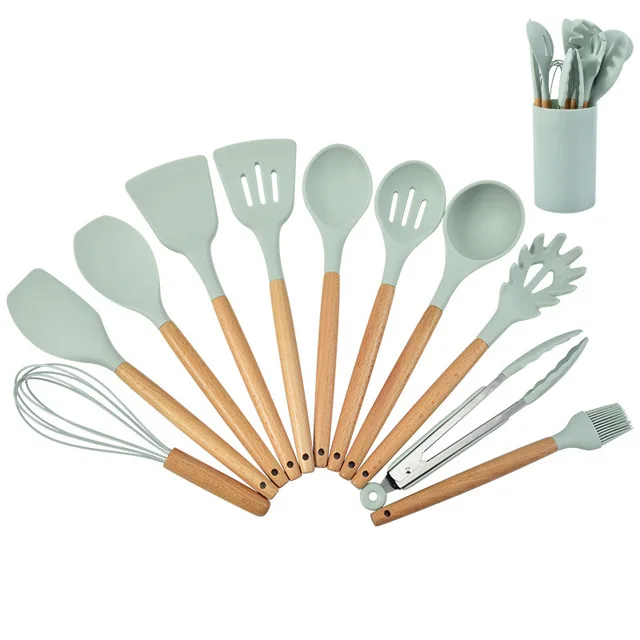 

2021 Camping Kitchen Ware Product Accessories Sale Outdoor Items Kitchen Tools Set Silicone Kitchen Utensils With Wooden Handles, Painting color for this kitchen tools