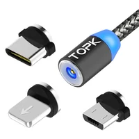 

TOPK AM17 Durable Hard Nylon Weave LED USB Type C Micro USB Magnetic Charging Cable