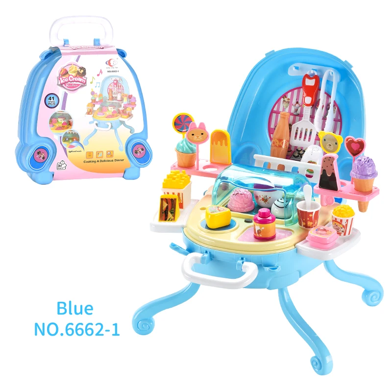 
Promotional Cheap Play House Toys With DIY Assemble Candy Ice Cream Light Music Suitcase Gift For Kids 