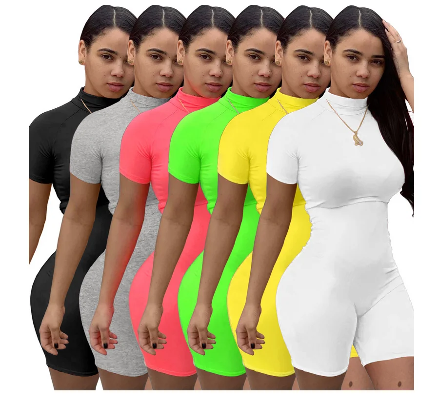 

2021 womens zipper jumpsuit rompers biker short set outfit women bodycon one piece jumpsuit, Photo color