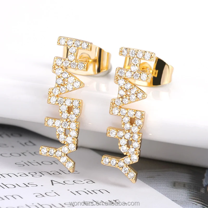 

Vertical HAPPY Crystal Rhinestone Earrings Words Letter Bijoux Girls Women Fashionable Piercing Ear Rings