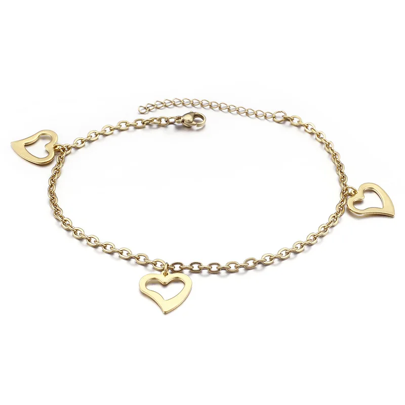 

Adjustable Beach Style 18K Gold Plated Stainless Steel Jewelry Hollow Heart Anklet Love Heart Pendant Anklet Jewelry