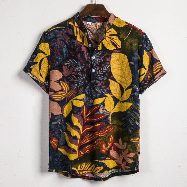 

Buy Men Pullover Short Sleeve Printing Hawaiian Beach Shirt, Yellow