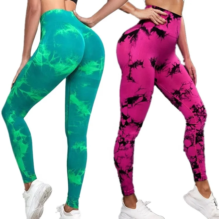 

wholesale oem logo custom women's workout gym running elastic sports yoga tie dye seamless high waist soft pant legging leggings