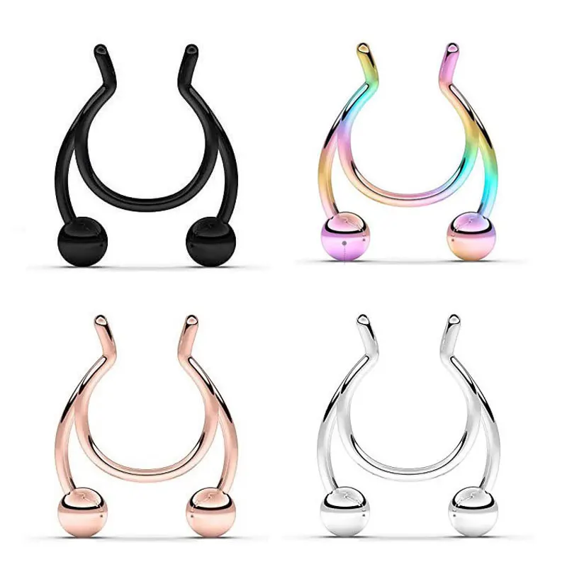 

VRIUA 1Pc U Shaped Nose Ring Hoop Septum Rings Stainless Steel Nose Piercing Clip Piercing Oreja Body Piercing Jewelry, 6 plated