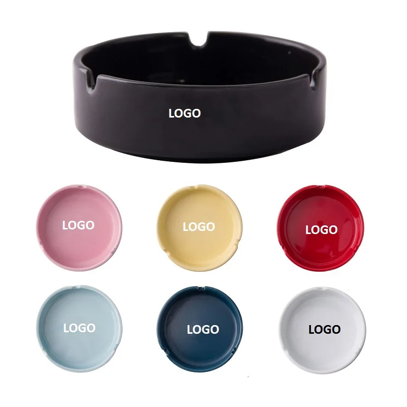 

Wholesale Personalized Hotel Bar Office Round Custom Logo Ceramic Portable Ashtray Ceramic Custom Ashtray Stock, Multi