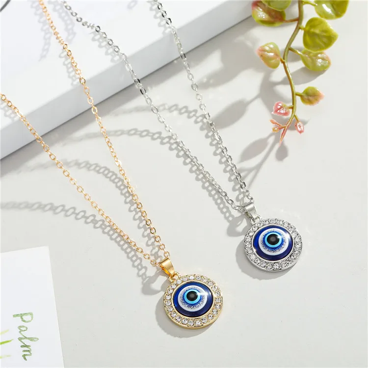 

Cross-Border New Original Foreign Trade Sweater Chain Turkey Eye Necklace Point Diamond Round Blue Eye Pendant Necklace, Picture shows