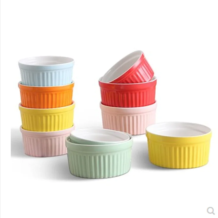

Bulk sale color full glaze ceramic souffle dishes creme brulee ramekins, Optional