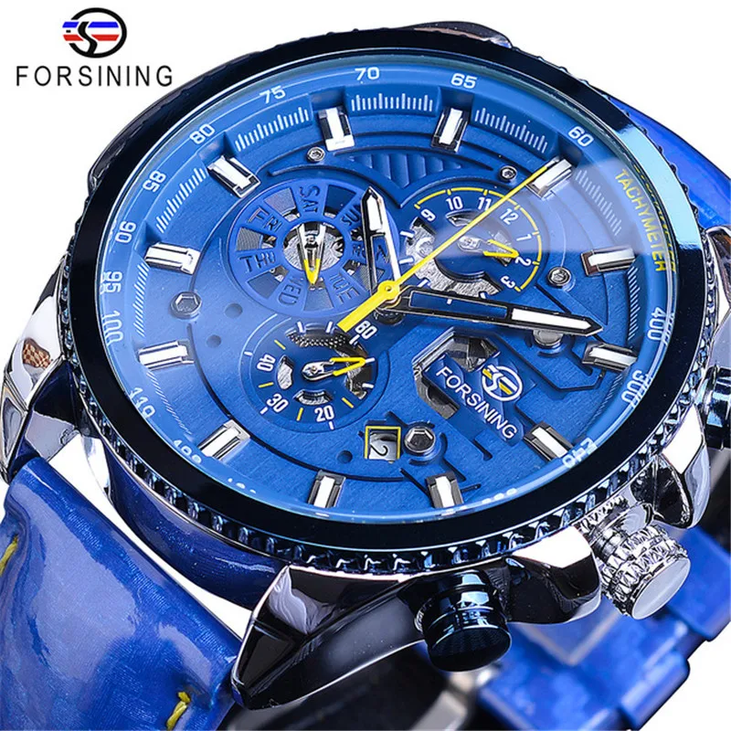 FORSINING New Style Fashion Auto Mechanical High Quality Men Skeleton Watch Automatic Genuine Leather Watches
