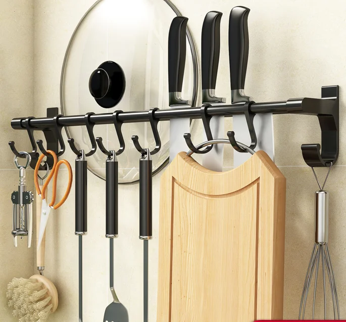 

Kitchen Wall Mounted Hanging Rail Pot Rack Kitchen Hook Organizer