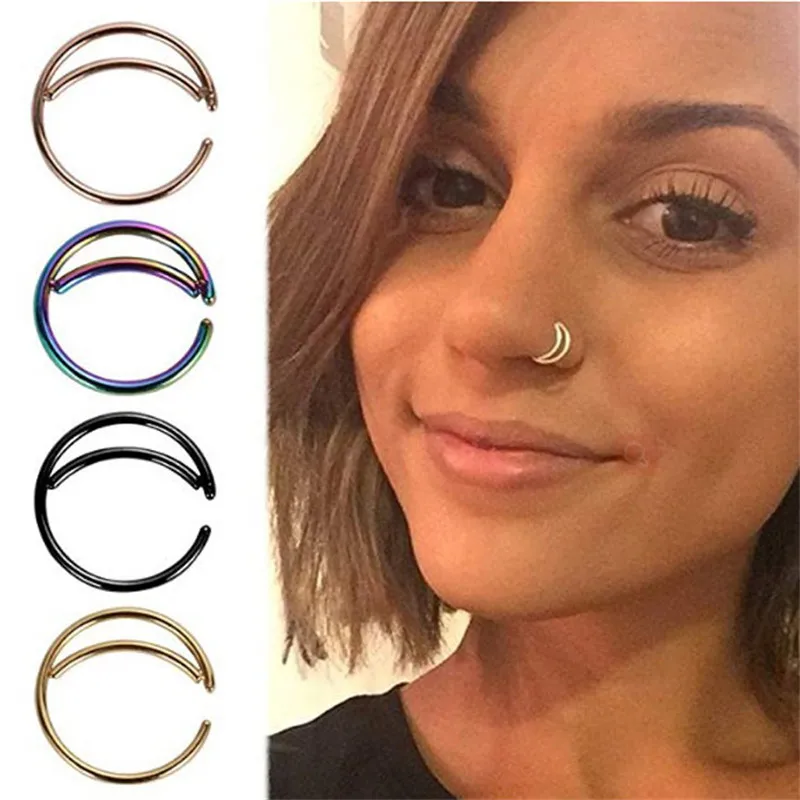 

Stainless Steel Body Wear Nail Pungent Nose Ring Type C Lip Clip Without Pierced Lip Nail Titanium Steel Jewelry