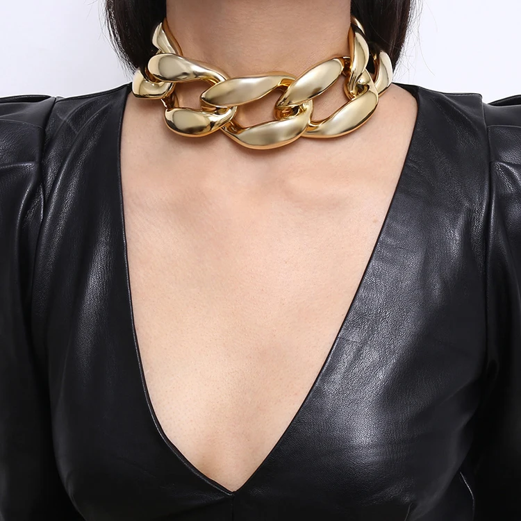 

Wholesale custom hip hop ccb alloy clavicle chain personality exaggerated punk thick chain necklace women