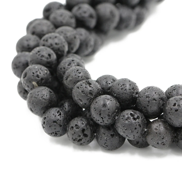 

Jewelry making loose bead black color unwaxed lava beads  stone bead strand