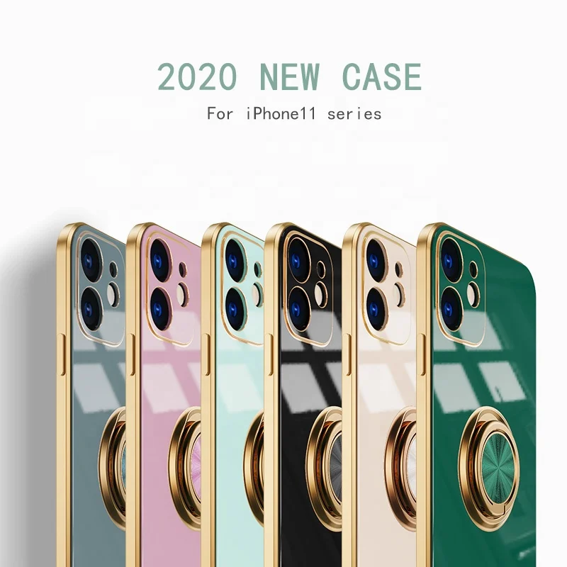 

2020 Factory Manufacturer For iPhone 11 Pro Max Phone Case Magnetic 360 Finger Ring Car Holder Silicon Soft Cell Back Cover, 6colors