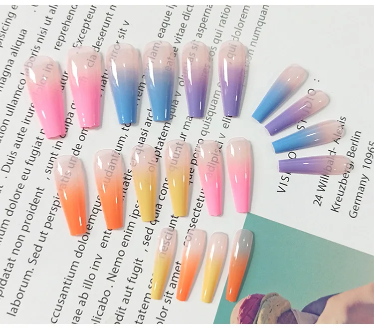 

Nail Art Long False Nails colorful Ballet Tips Press on False with Glue Coffin Stick Display Set Full Cover Artificial Designs, Clear
