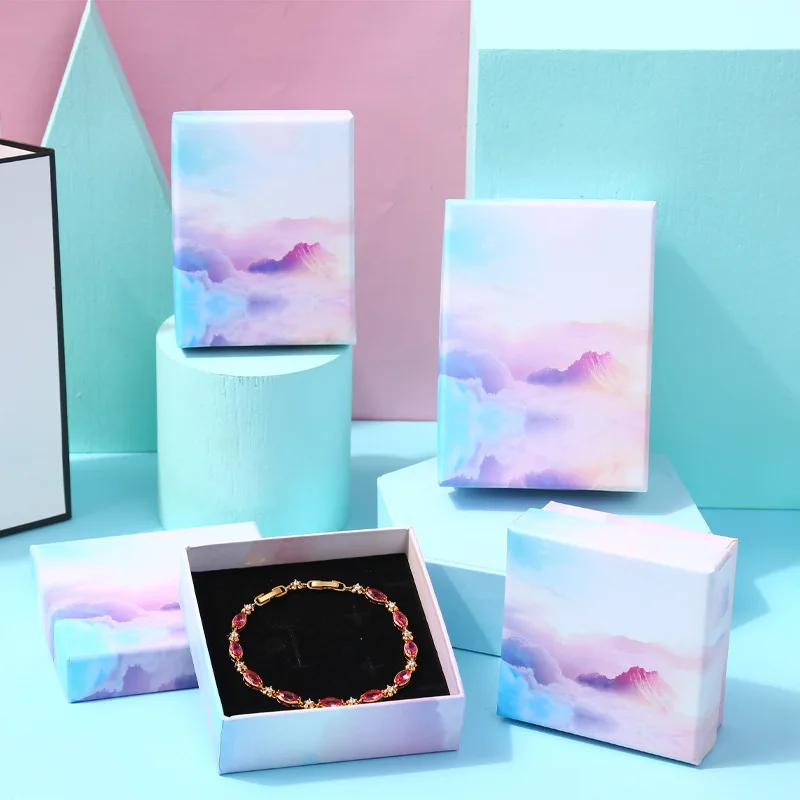 

Colorful Cloud Sky Jewelry Set Gradient Necklace & Earrings with Small Gift Box for Jewelry Packaging & Display