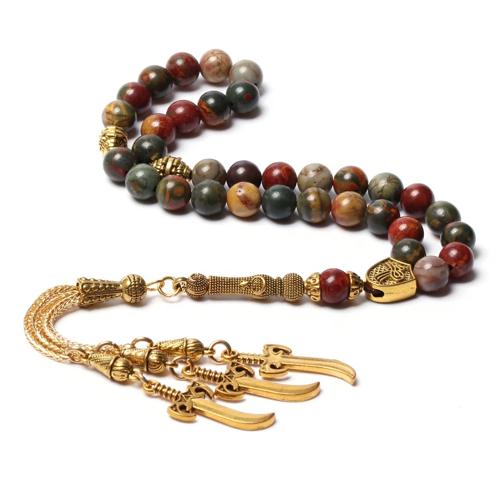 

Handmade natural red turquoise stone beaded gold tassel islam tasbih beads