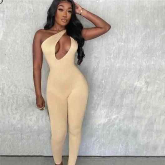 

Newest Design 2021 Cutout Crossback Sling Jumpsuit Spandex One Piece Jumpsuit Sexy Bodysuit Women & Pants Summer Sling Jumpsuit