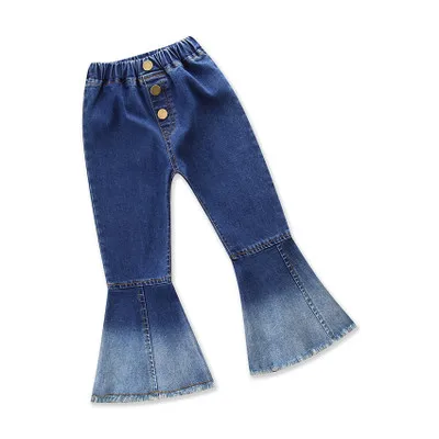 

European And American Jeans Color Matching Flared Pants Fashion Trend Foreign Trade Children's Wear Girl's Gradient Jeans