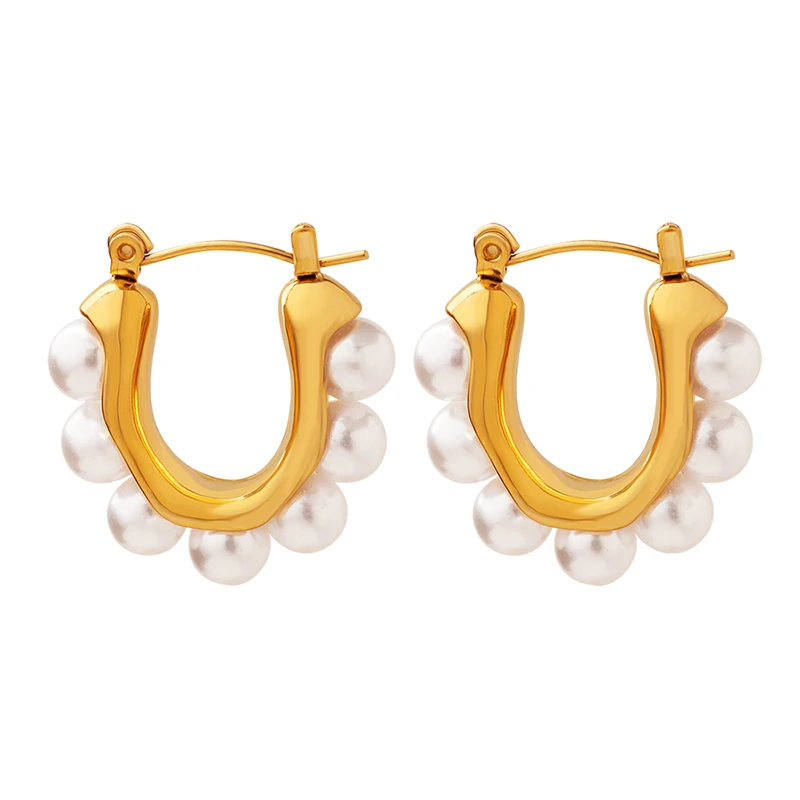 

Fashion imitation pearl C-shaped stainless steel earrings wholesale non-fading jewelry earrings