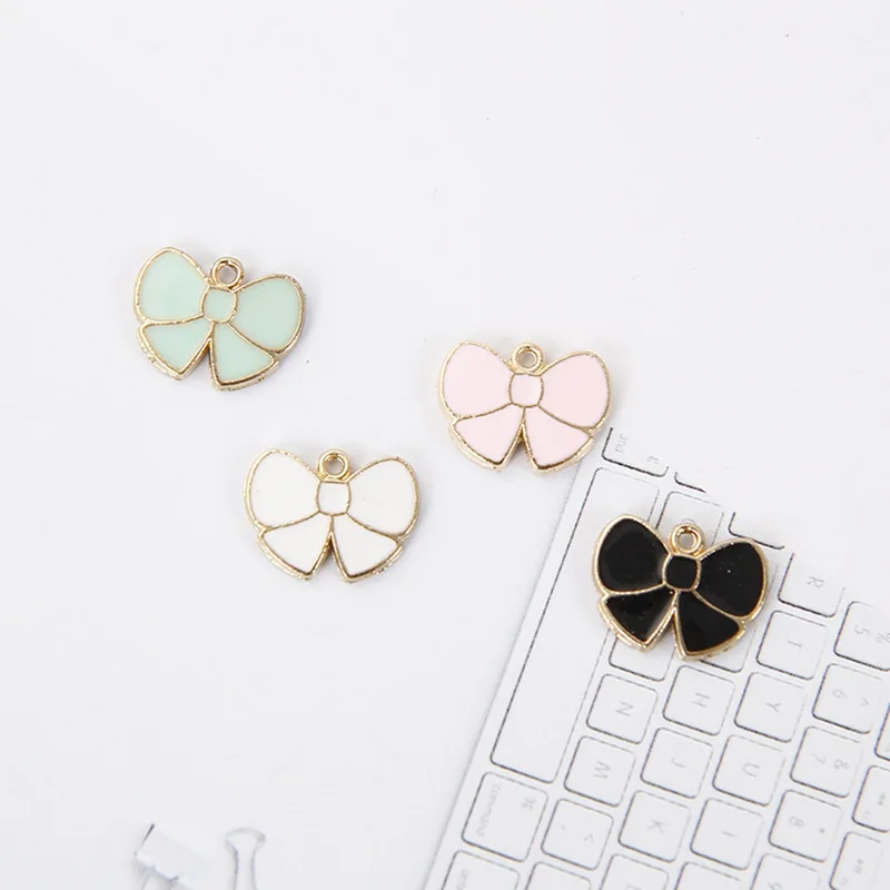 

DIY Gold Plated Zinc Alloy Diy Jewelry Making Accessories Enamel Enameled Rosette Bow Bowknot Bow-Knot Charm Pendants, Black,white,pink,blue