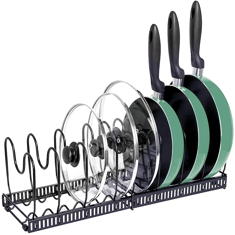 

K&B holds 7 pan and pot lid organizer rack holder adjustable pot and pan organizer rack, Black