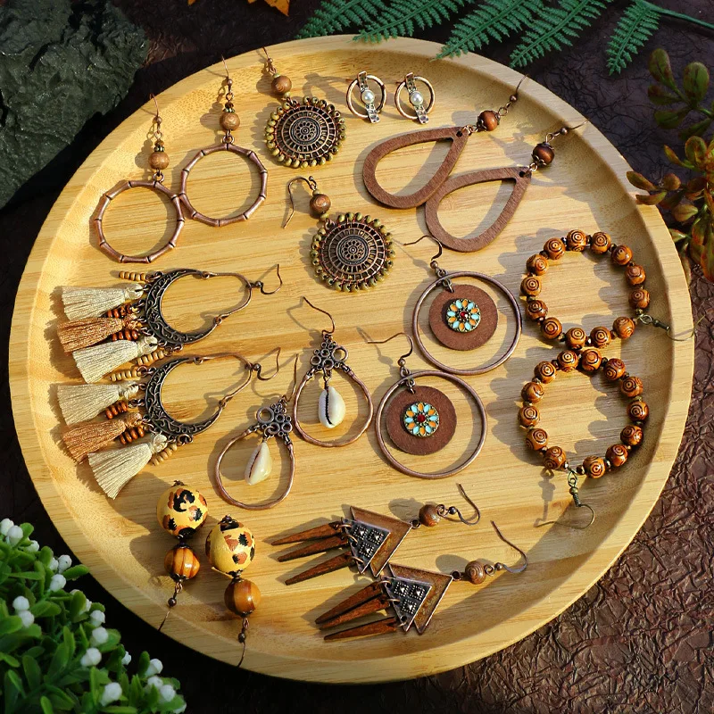 Fast Delivery Time Vintage Wooden Earrings For Women Anti Color Plated Fashionable Earrings Cheap Price Wholesale Boho Jewelry