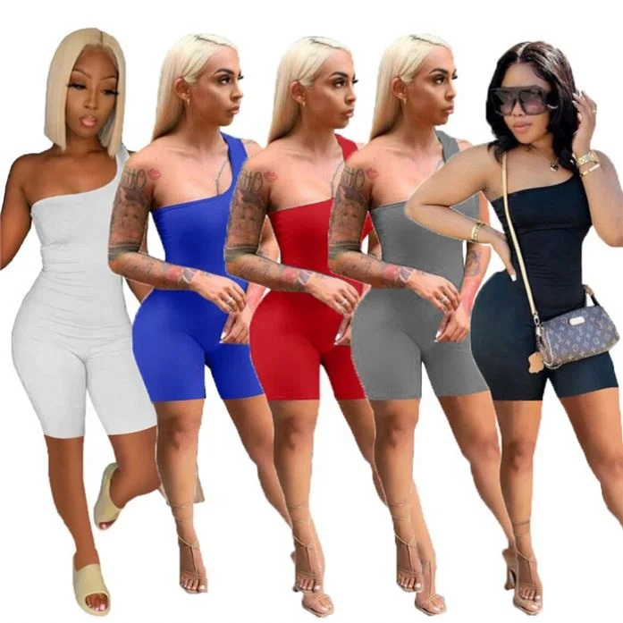

Y6233-new product 2021 popular solid color off shoulder bodycon short jumpsuit women