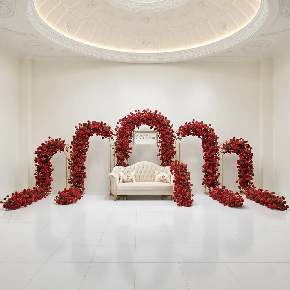 GNW New Large-scale Design Wedding Events Decoration Inlaid Flower Arch Background Flower Stands Flower Stage Events Decoration