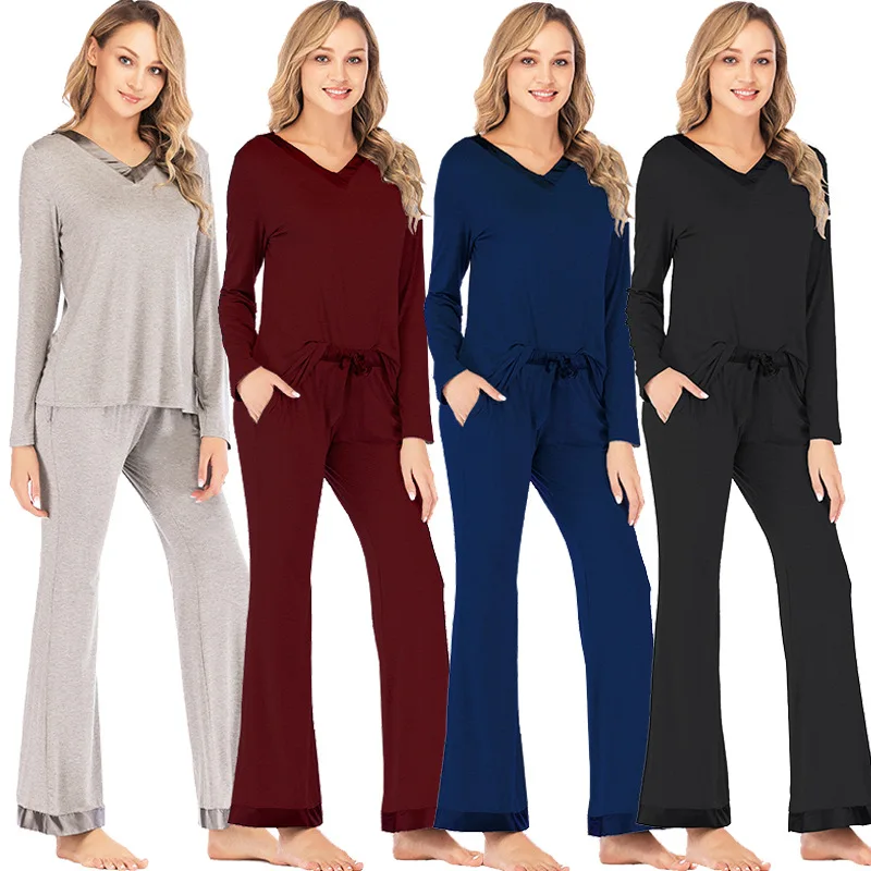 

Sleep Wear Cotton Long Skims Lounge Nightwear Pijama Algodon Mujer Pillama Modal Spandex Pajama Plain Pyjama Women'S Sleepwear