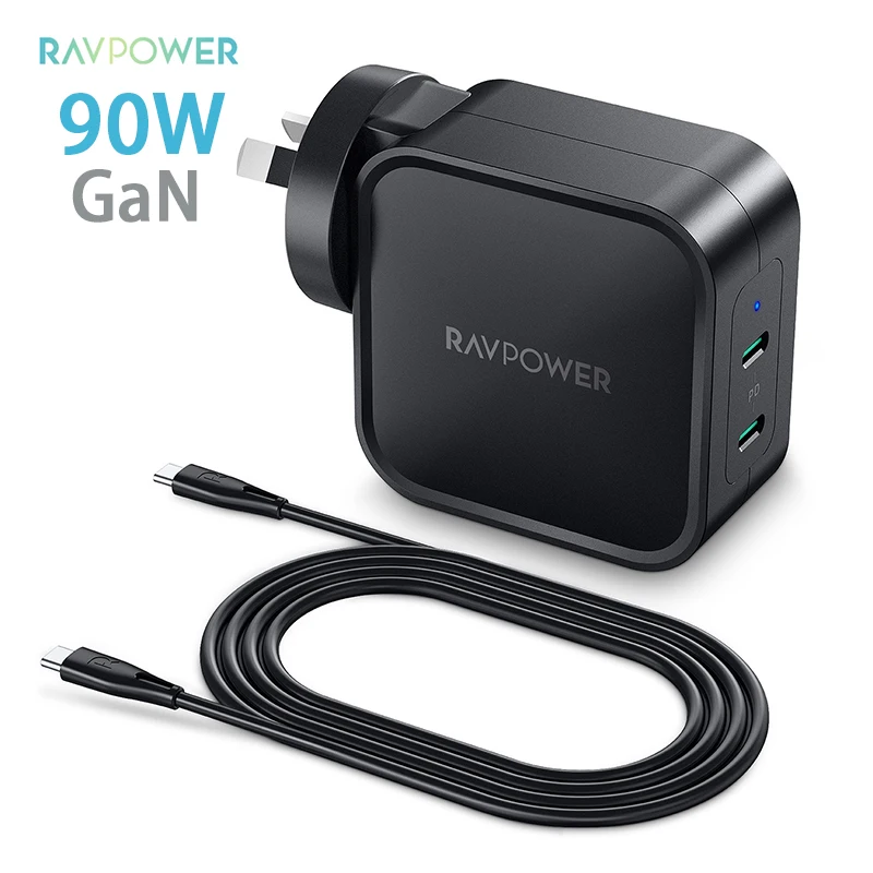 

RAVPower GaN PD 90W 2-Port GaN Wall fast charger Suitable for various electronic products, Black/white