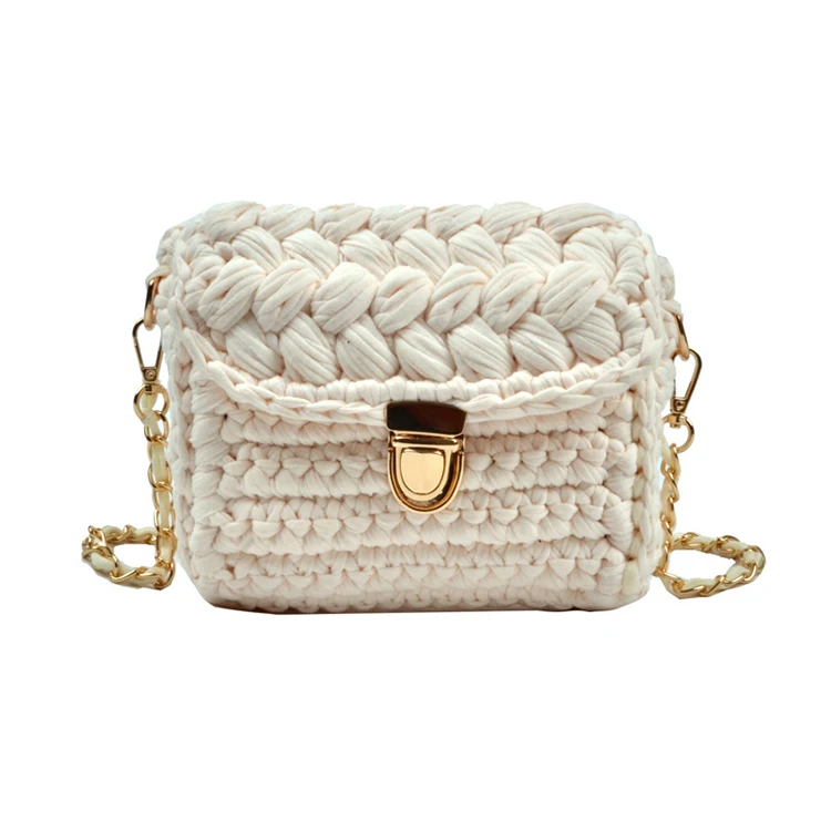 

Women's Bag Cloth Crochet Woven Chain Lock Womens Crossbody Single Small Ladies' Shoulder Bag Handmade Woven Bag, As photos