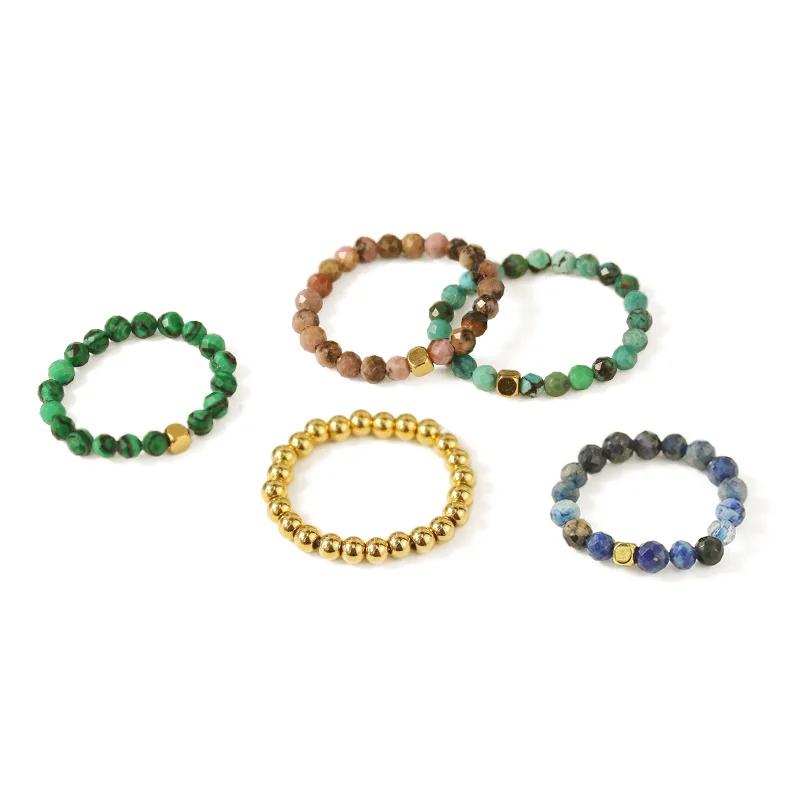 

Trendy Gold Spacer bead Natural stone pattern Crystal Ring, Picture shows