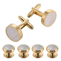 

Wholesale custom luxury gold silver brass metal tuxedo shirts blank round studs and cufflinks