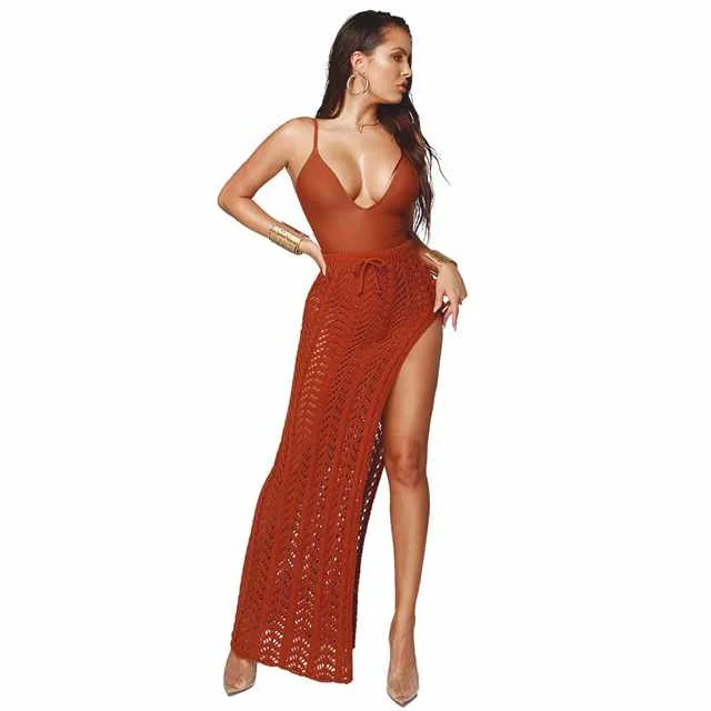 

Summer Fashion Long Crocheted Beach Cover Bikini Cover Up Skirt For Women, Picture color