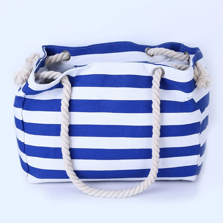 

Wholesale stripe custom print cotton canvas zipper shopping tote bag with logo, Accept customized