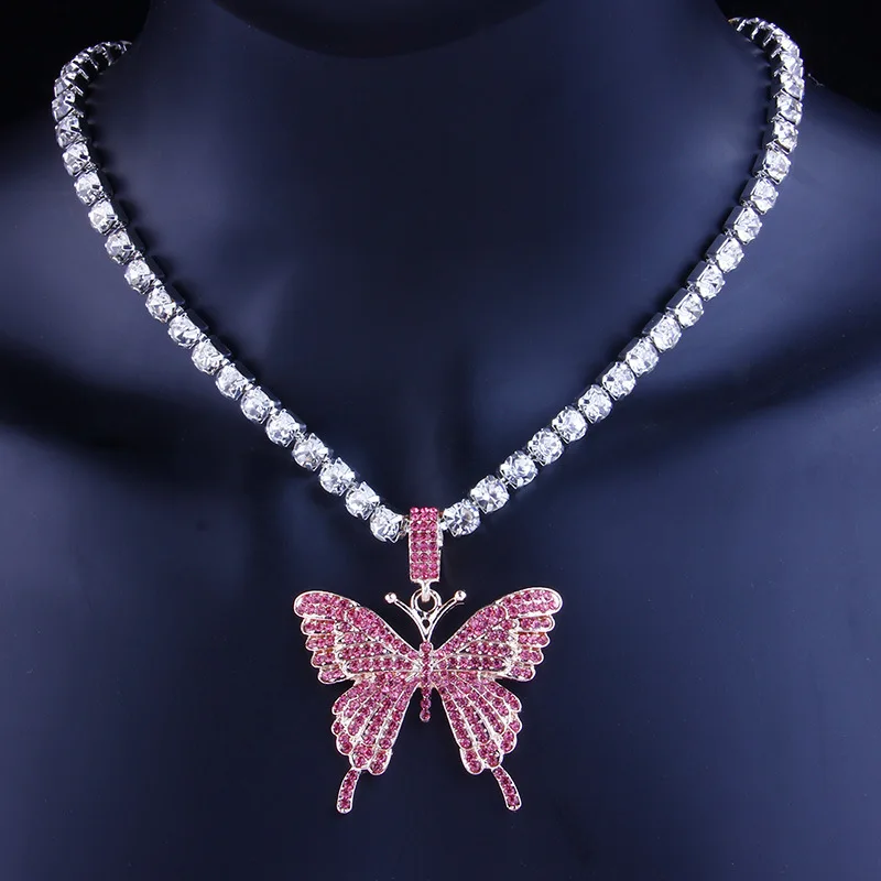 

European Statement Bling Big Butterfly Pendant Necklace Silver Chain Crystal Rhinestone Butterfly Choker Necklace Jewelry