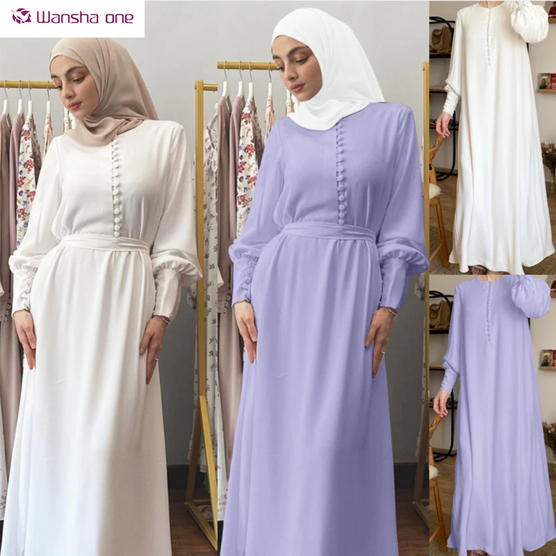 

Islamic clothing nida fabric muslim dress Women Abaya EID Dubai Turkey Solid Color Simple Modest Kaftan Islamic Clothing Muslim, Picture color