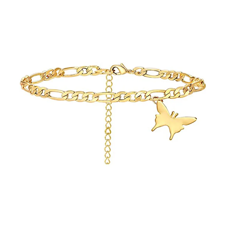 

Sample Available Gold Plated Trendy Adjustable Cuban Link Butterfly Anklet for Women Bracelet Foot Jewelry, Custom