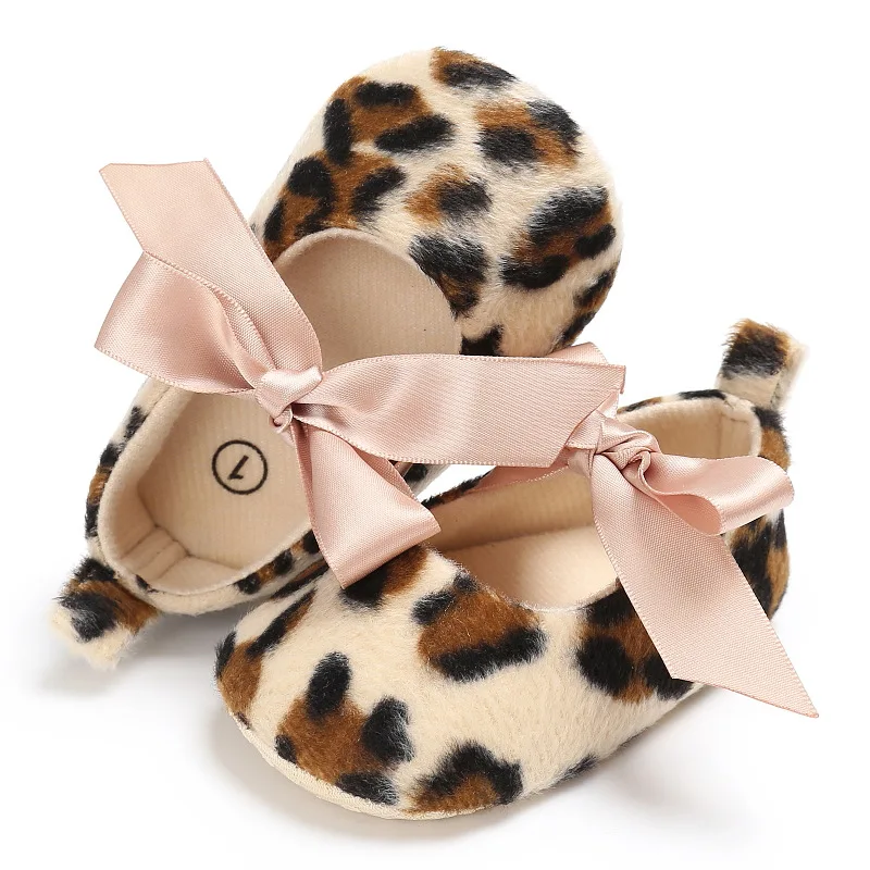 

Baby Girls Cute Leopard Print Bowknot Toddler Kids First Walker Newborn Infant Soft Sole Anti-slip Footwear Shoes